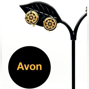 Vintage Signed Avon Gold Tone Filigree Clip-On Earrings